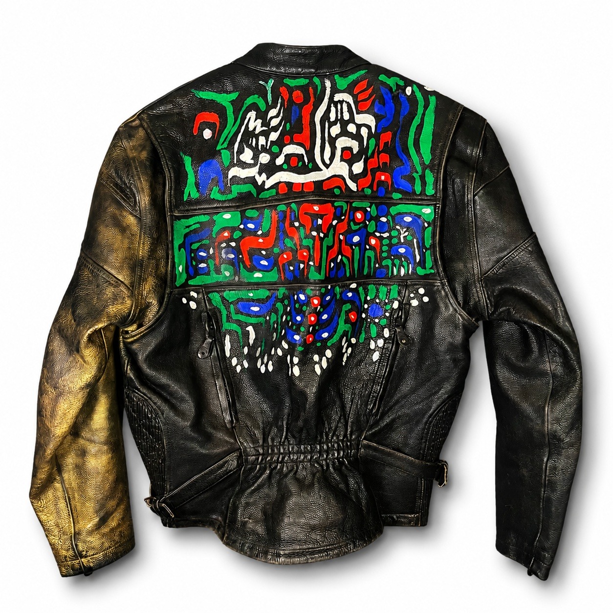 Vtg Black Leather Moto Jacket Xxl Ooak Hand Painted Art Biker Heavy Cafe Racer